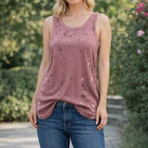Chaser Pink Distressed Splatter Print Muscle Tank Sleeveless Top
